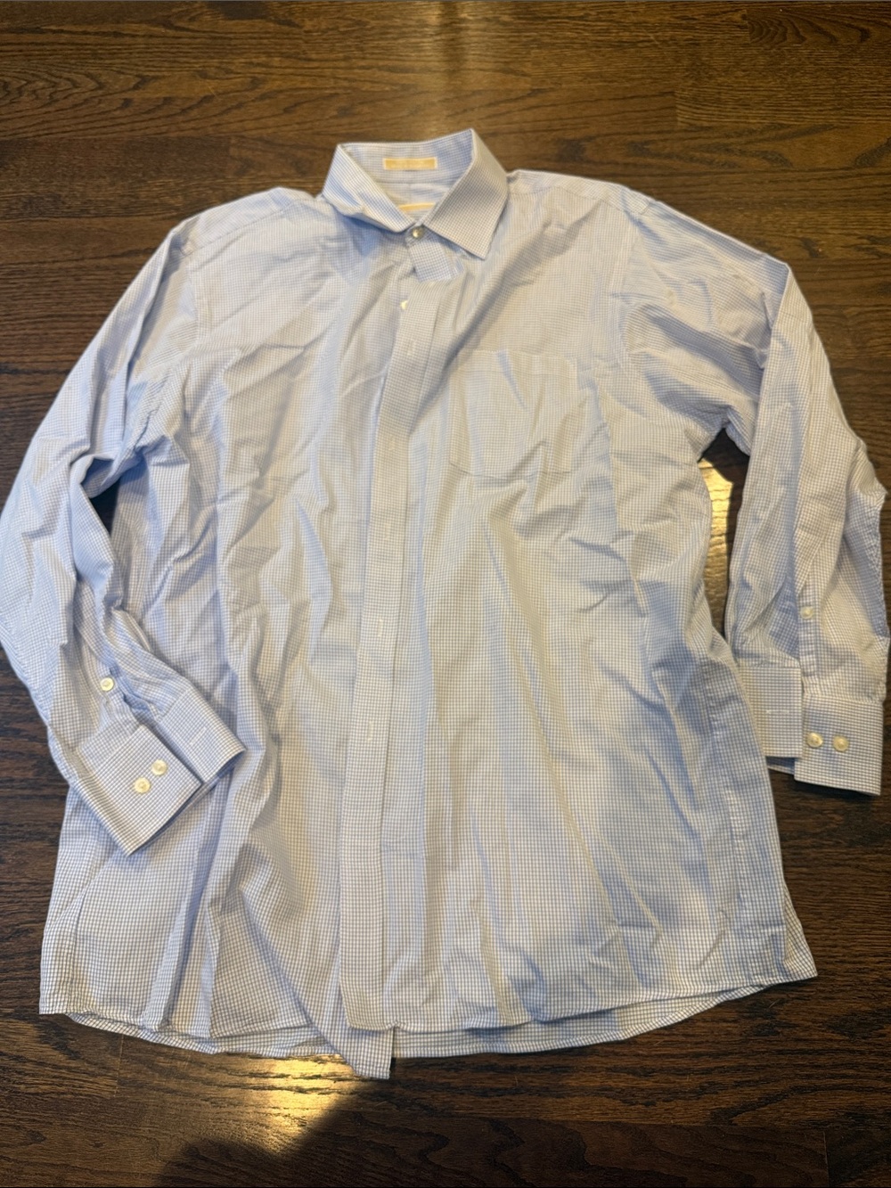 Michael Kors Light Blue Micro-Check Dress Shirt 16.5 32/33